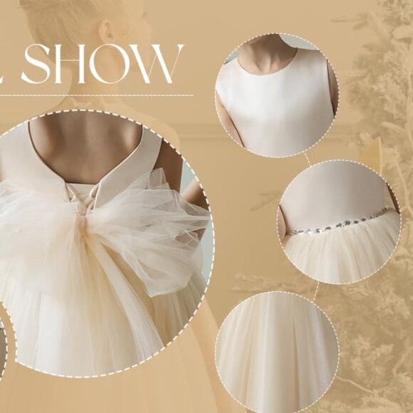 Girls Sleeveless Formal Princess Pageant Flower Girl Gown Satin/Tulle IVORY Sz 8 - Picture 8 of 8